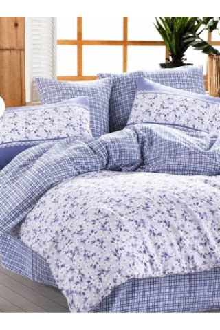 Kıngcotton Pamukören Çift Kişilik Renk Seçenekli Pike Seti 200x230 Cm Yazlık Yatak Örtüsü Mavi Çiçekli