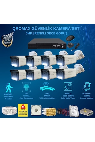 8 Kameralı Set - Yapay Zeka Özellikli Gece Renkli Gösteren 5 Mp Sony Lensli 4 Warm Ledli Fullhd Güvenlik Kamerası Seti 3404w