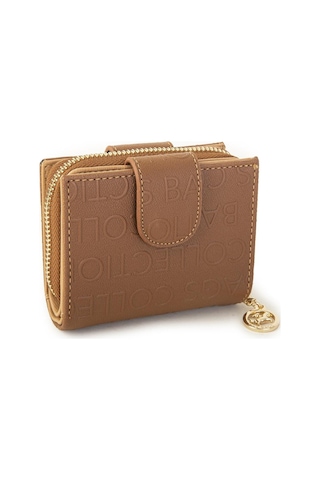 Nas Bag Kadın Çift Kapaklı Mini Cüzdan Taba Camel Gofraj Çok Renkli