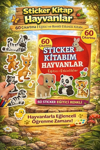 Sticker Kitabım Hayvanlar 60 Renkli Çıkartma İle Eğitici Etkinlik Kitabı