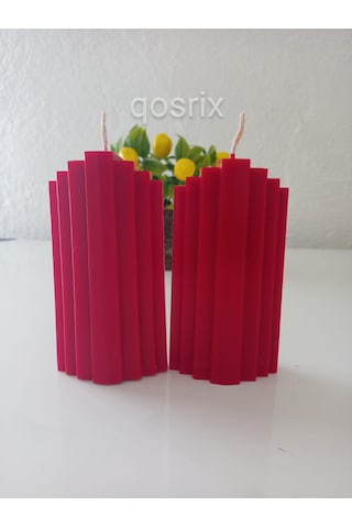 2'li Kırmızı Soya Doğal Vanilya Kokulu Sütun Geometrik Şekil Mum
