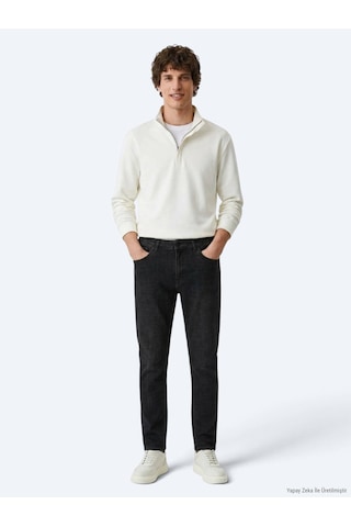 Kip Koyu Gri Düz Slim Fit Denim Pamuk Karışımlı Pantolon
