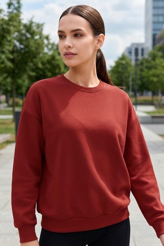 Fiesta Basic O Yaka Oversize Kadın Sweatshirt - 97053 Kırmızı