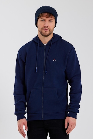 Polostate Erkek Fermuarlı Kanguru Cep 3 İplik Sweatshirt Lacivert