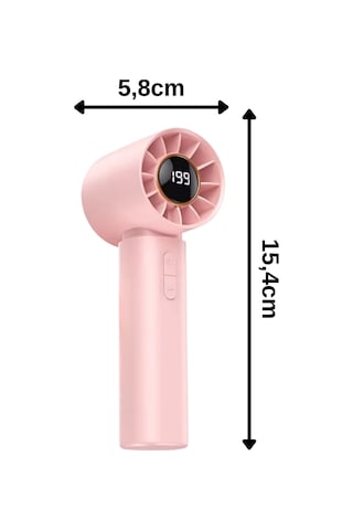 Taşınabililir Mini Usb Şarjlı Turbo Dijital Ekranlı El Vantilatör Fan Soğutucu T12 Pembe