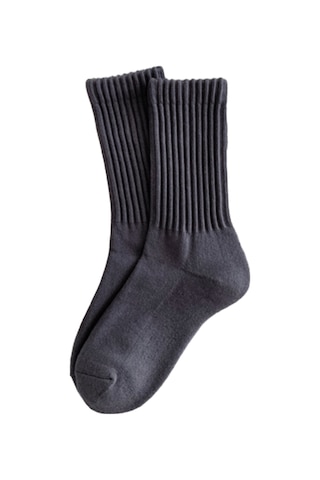 Monyee Gri Düz Dikey Çizgili Kolu Patikli Yığmalı Orta Boy Bacak Çorabı 1 Adet - 95% Poliester 5% Spandeks Gri
