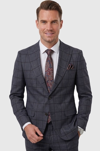 Rizzup Lacivert Kare Desenli Slim Fit Erkek Takım Elbise Çift Düğme Çift Yırtmaç 2 Li Takım 2601812