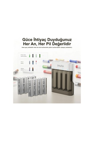 Imuto 3600mwh Aa Şarj Edilebilir Pil + Power Case Şarj Kiti 4 Lü Paket