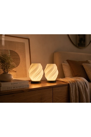 2 Adet Spiral Kablosuz Masa Lambası 11 X 13 Cm Tealight Led Işık Hediyeli Şeffaf
