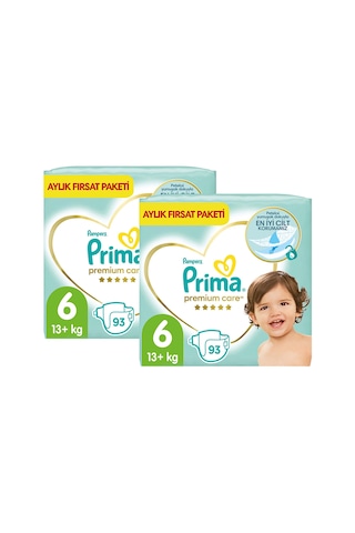 Prima Bebek Bezi Premium Care 6 Beden 186 Adet Junior 2 Aylık Fırsat Paketi 93 Adet x 2