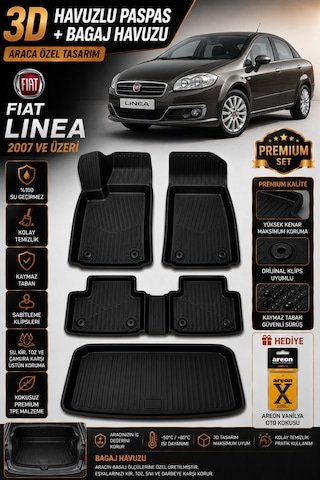 Fıat Linea 2007 Ve Üzeri Model Uyumlu 3d Araca Özel Havuzlu Paspas+bagaj Havuzu Birebir Uyum
