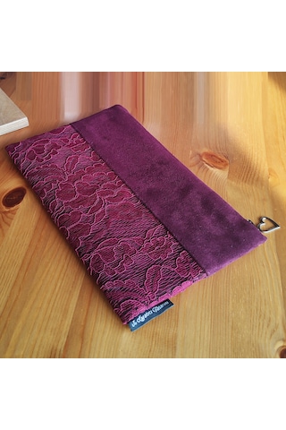 Ju Yaratıcı Tasarım Kadın Portföy & Clutch Çanta Süet Dantel Bordo