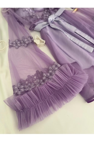 Mh Moony Homewears Kutulu My Şeyhla Lila Destekli Gecelik Sabahlık Seti Mor