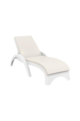 Omnipazar Trk-860 Siesta Fiji Bej Minderli Rattan Desenli Ayarlanabilir Lüks Şezlong Beyaz Beyaz