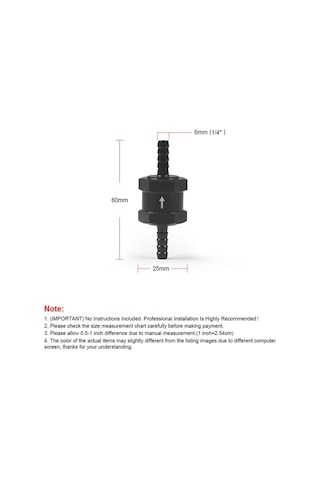Sones 6mm Araba Alüminyum Alaşımlı Yakıt Benzinli Tek Yönlü Geri Dönüşsüz Çek Valf