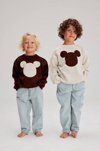 Lolliboomkids Unisex Çocuk Mickey Triko Kazak Bol Kesim Kot Pantolon Alt Üst Takım 2 Parça