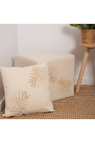 Palm Puf-bej/yaprak Baskılı 40x40x40 Cm