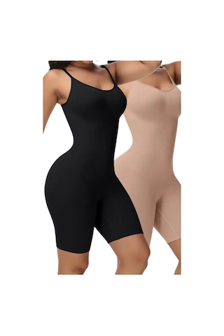Momslab Kadın Toparlayıcı 2 Beden Küçülten Tam Boy Tulum Korse Bej1