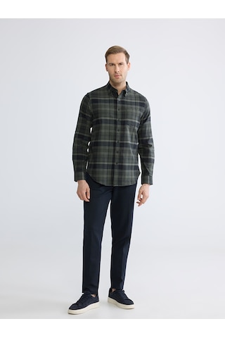 Lcwaıkıkı Classic Haki Regular Fit Ekose Gabardin Erkek Gömlek
