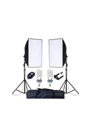 50 x 70 CM 2'li Sürekli Işık Seti Softbox + 2 x 2 M Işık Ayağı + 2 x 85 W Bluetooth Kumandalı