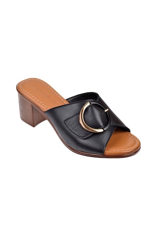 Castle Black Hakiki Deri 6 Cm Topuklu Kadın Terlik Cb-4576 Siyah