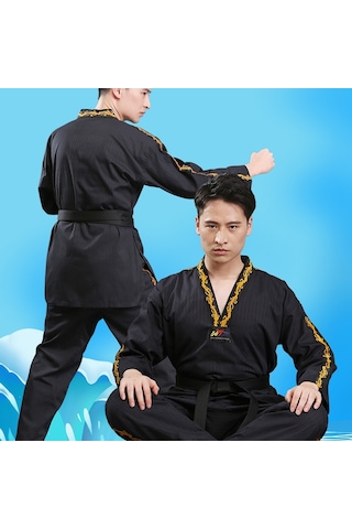 Sones Çocuk Yetişkin Pamuklu Erkek Ve Kadın Tekvando Giyim Eğitim Üniformaları Ejderha Siyah