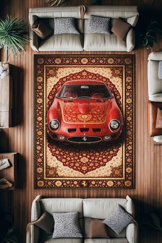 Ferrari 250gto Araba Desenli Halı Dijital Baskı Yıkanabilir Kaymaz Taban Leke Tutmaz