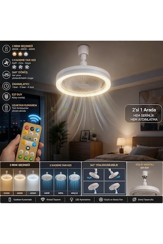 Güncelçarşı Modern Kristal Tasarım Lambalı Tavan Vantilatörü, Uzaktan Kumandalı, E27 Duy, Sessiz Fanlı Tavan L Diğer