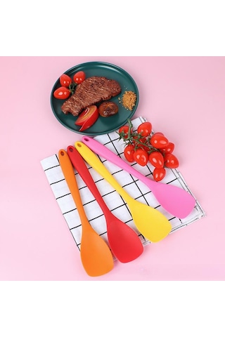 1 Adet Silikon Düz Başlı Spatula Entegre Hepsi Dahil Salata Kaşığı Yapışmaz Tencere Spatulası Silikon Mutfak Gereçleri Pembe