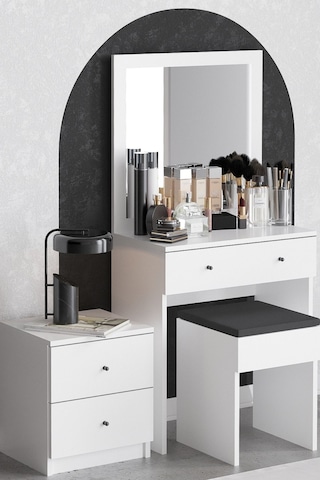 Decormet Nice Makyaj Masası Beyaz Beyaz