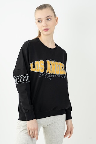 Maraton Sportswear Oversize Kadın Bisiklet Yaka Uzun Kol Basic Siyah Sweatshirt 22168-siyah Siyah