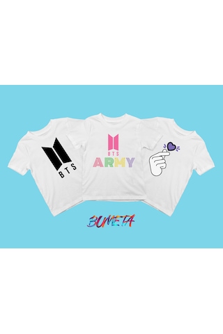 Bumeta Bts Army K-pop Baskılı Çocuk Tişört 3'lü Set Beyaz