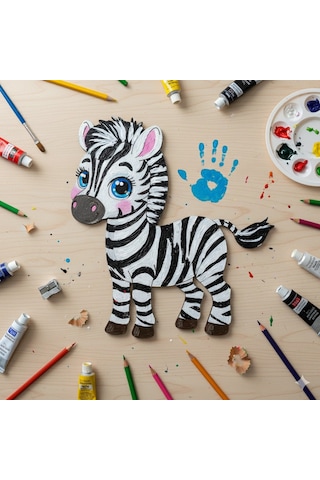 Boyanabilir Ahşap Zebra Figürü 16x15 Cm 10 Adet