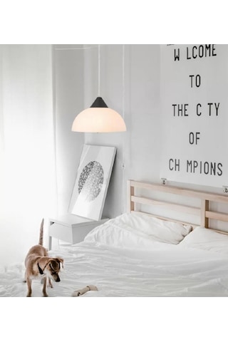 Mylights Modern Spor Opal Cam 30cm İnox Askılı Paslanmaz Krom Cam Sarkıt Avize Beyaz