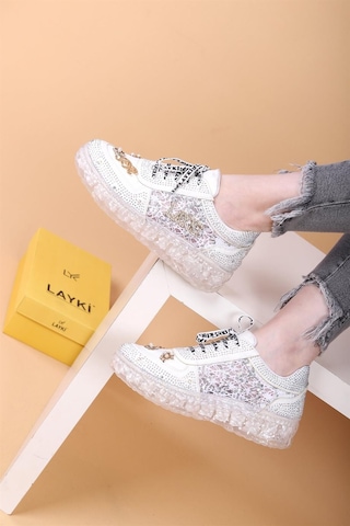 Astra Taşlı Desenli Şeffaf Taban Beyaz Renkli Kadın Sneaker-beyaz Beyaz