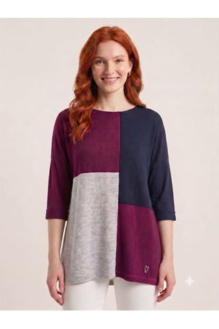 Neden Tekstil Kadın Renk Bloklu Oversize Tunik Bluz - Çok Renkli