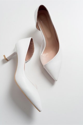 Luvishoes 353 Beyaz Cilt Topuklu Kadın Ayakkabı Beyaz Cilt