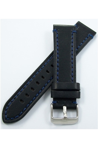 Bizon Siyah Deri Saat Kordonu 22Mm Lacivert Spor Dikişli Kayışı D (480009369)