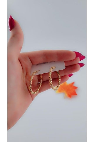 Kadın Burgu Tasarım Çelik Küpe Golg Renk Altın