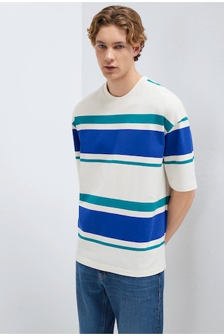 Mavi M0613331-70057 Basic Çizgili Tişört Loose Fit Tişört Erkek T-shirt Beyaz