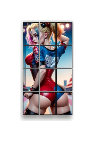 12 Parça Renkli Harley Quinn Çerçeve Görünümlü Mdf Tablo Duvar Süsü Hediyelik Eşya 45cm X 85cm Renkli - 602519001 Renkli
