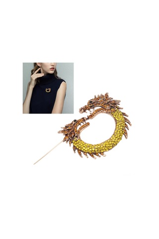 Lemestar Klassik Çin Usulü Zodyak Ejderha Broşu - Çift Başlı, Rhine Taşlı, Kuvvet Ve Şans Sembolü, Unisex Aksesuar, Pembe Altın Rengi Çok Renkli