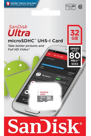 Sandisk 32Gb 80Mb/S Sdsquns-032G-Gn3Mn Micro Sd Kartı