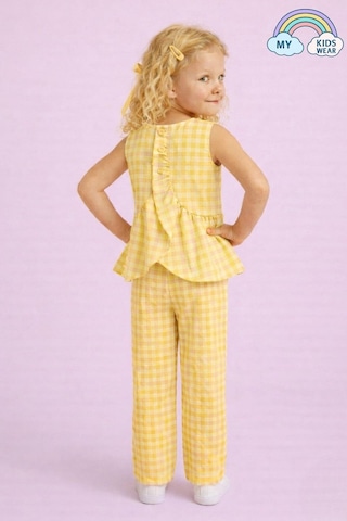 My Kids Wear Kız Çocuk Pötikareli Peplum Bluz Ve Pantolon Takımı 12690 Sarı
