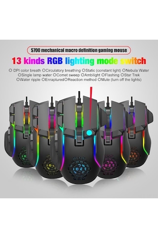 Novahub Hxsj S700 Rgb Oyun Faresi - 10 Tuşlu, 12800 Dpı, 20m Tıklama Ömrü 001