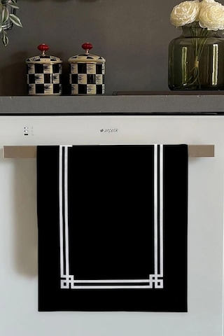 Siyah Çerçeveli Fırın Mutfak Havlusu 30x50cm Açık Bej