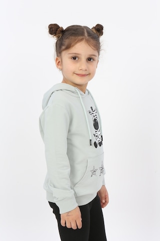Toontoy Kız Çocuk Yıldızlı Zebra Baskılı Kapüşonlu Sweatshirt Yeşil