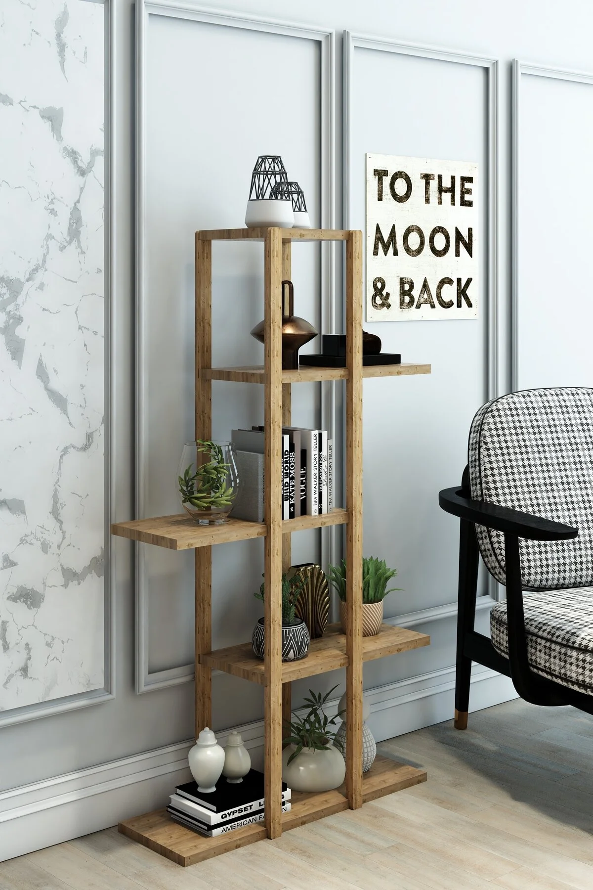 Lotus Ahşap 5 Katlı Çiçeklik, Saksılık, Çiçek Standı, Dekoratif Raf / Çok Amaçlı Kullanım Atlantik Çam