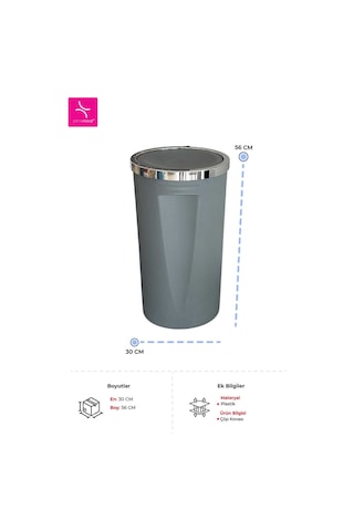 Lenox 35 Lt Döner Kapaklı Banyo Mutfak Ofis Çöp Kovası - Gri-7392 Ekru