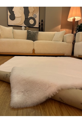 Ultra Soft Beyaz Yumuşak Dokulu Peluş Halı Dikdörtgen